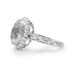 18ct White Gold Aquamarine and Diamond Daisy Ring