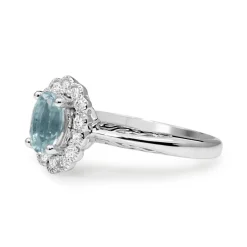 9ct White Gold Aquamarine and Diamond Daisy Ring