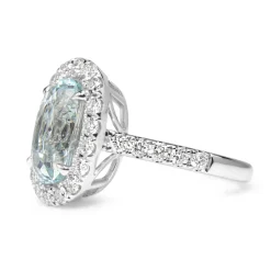 18ct White Gold Aquamarine and Diamond Halo Ring