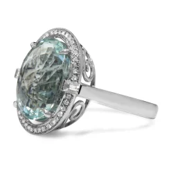 18ct White Gold Aquamarine and Diamond Halo Ring