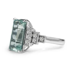 18ct White Gold Aquamarine and Diamond Step Down Style Ring