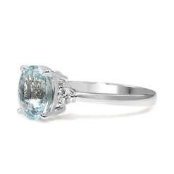 18ct White Gold Aquamarine and Diamond 3 Stone Ring