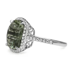 18ct White Gold Aquamarine and Diamond Halo Ring