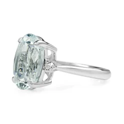 18ct White Gold Aquamarine and Diamond 3 Stone Ring