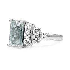 18ct White Gold Aquamarine and Diamond Deco Style Ring