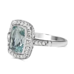 18ct White Gold Aquamarine and Diamond Halo Ring