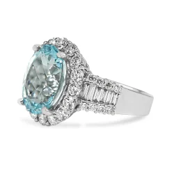 18ct White Gold Aquamarine and Diamond Halo Ring