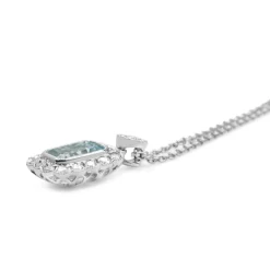 18ct White Gold Aquamarine and Diamond Floral Necklace