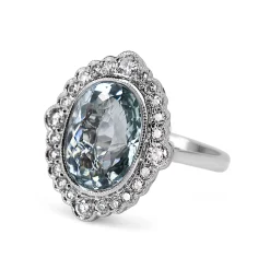 18ct White Gold Aquamarine and Diamond Daisy Style Ring