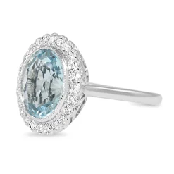 18ct White Gold Aquamarine and Diamond Daisy Ring