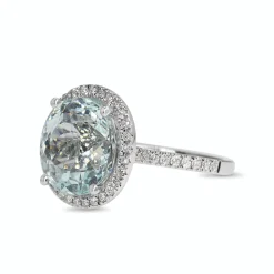 18ct White Gold Aquamarine and DIamond Halo Ring