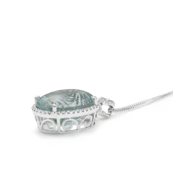 18ct White Gold Aquamarine and Diamond Pendant