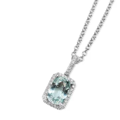 18ct White Gold Aquamarine and Diamond Halo Pendant