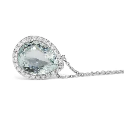 18ct White Gold Aquamarine and Diamond Halo Necklace