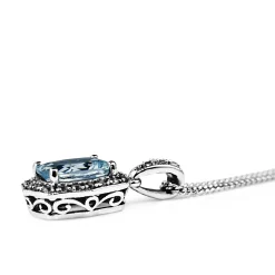 10ct White Gold Aquamarine and Diamond Vintage Style Necklace