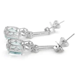 18ct White Gold Aquamarine and Diamond Drop Earrings