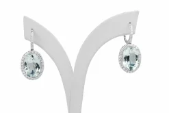 18ct White Gold Aquamarine and Diamond Drop Halo Earrings
