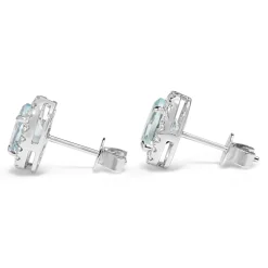 18ct White Gold Aquamarine and Diamond Oval Stud Earrings