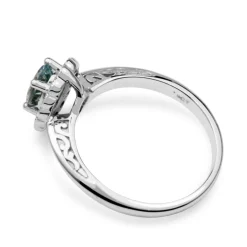 9ct White Gold Aquamarine and Diamond Daisy Ring