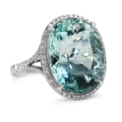 18ct White Gold Aquamarine and Diamond Halo Ring