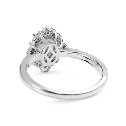 9ct White Gold Aquamarine and Diamond Vintage Style Halo Ring