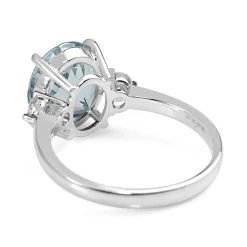 18ct White Gold Aquamarine and Old Cut Diamond 3 Stone Ring
