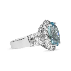 18ct White Gold Aquamarine and Diamond Halo Ring