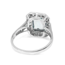 9ct White Gold Aquamarine and Diamond Halo Ring