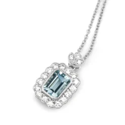 18ct White Gold Aquamarine and Diamond Floral Necklace
