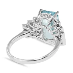 18ct White Gold Aquamarine and Diamond Deco Style Ring