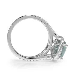 18ct White Gold Aquamarine and Diamond Halo Ring