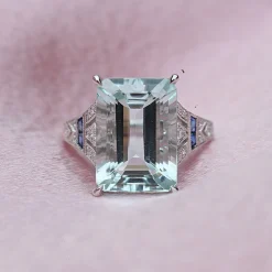 18ct White Gold Aquamarine, Sapphire and Diamond Ring