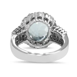18ct White Gold Aquamarine and Diamond Halo Ring