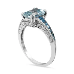 9ct White Gold Aquamarine, Topaz and Diamond Ring