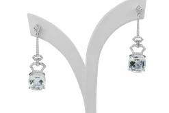 18ct White Gold Aquamarine and Diamond Drop Earrings