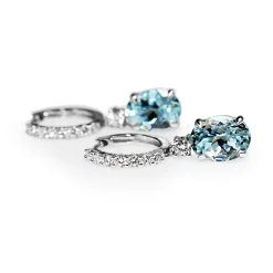 18ct White Gold Aquamarine and Diamond Drop Earrings