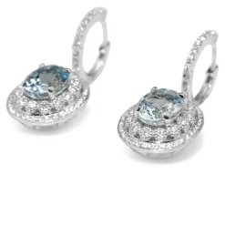 18ct White Gold Aquamarine and Diamond Vintage Style Earrings