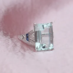 18ct White Gold Aquamarine, Sapphire and Diamond Ring