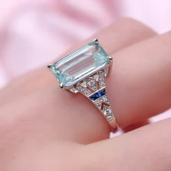18ct White Gold Aquamarine, Sapphire and Diamond Ring