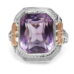 18ct White Gold Art Deco Amethyst Filigree Ring with Rose Gold Detail