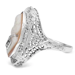 14ct White Gold Art Deco Cameo and Diamond Ring