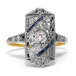 18ct White Gold Art Deco Diamond and Sapphire Ring
