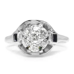 18ct White Gold Art Deco Diamond and Sapphire Cluster Ring