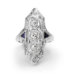 18ct White Gold Art Deco Diamond and Sapphire Ring