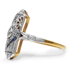 18ct White Gold Art Deco Diamond and Sapphire Ring
