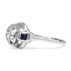 18ct White Gold Art Deco Diamond and Sapphire Cluster Ring
