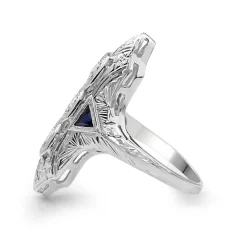 18ct White Gold Art Deco Diamond and Sapphire Ring