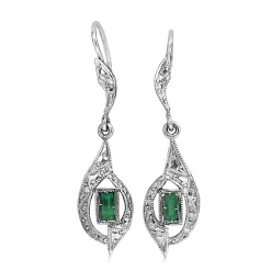 18ct White Gold Art Deco Emerald Earrings