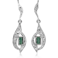 18ct White Gold Art Deco Emerald Earrings