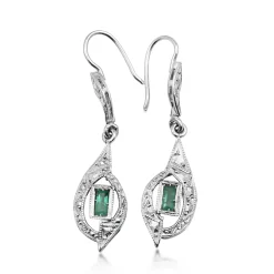 18ct White Gold Art Deco Emerald Earrings
